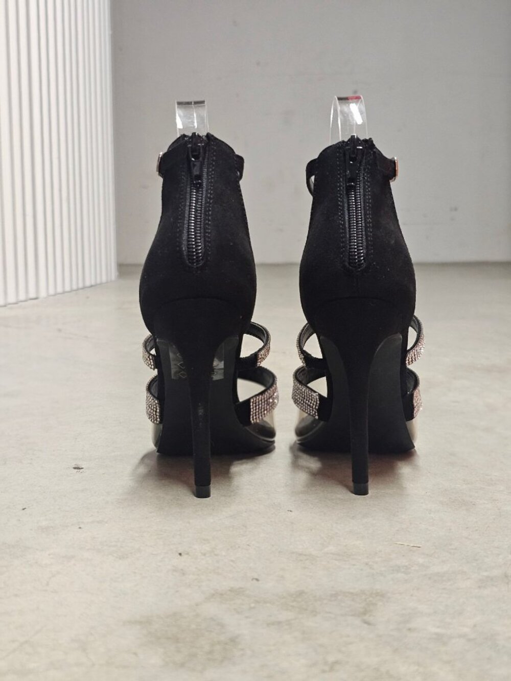 Rhinestone Clear Strap High Heels With Ankle Buckle & Back Zipper - Elegant Blac - Picture 8 of 14